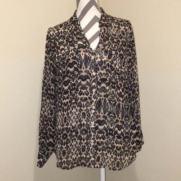 NY&Co Tan Leopard Blouse - Picture 2 of 6